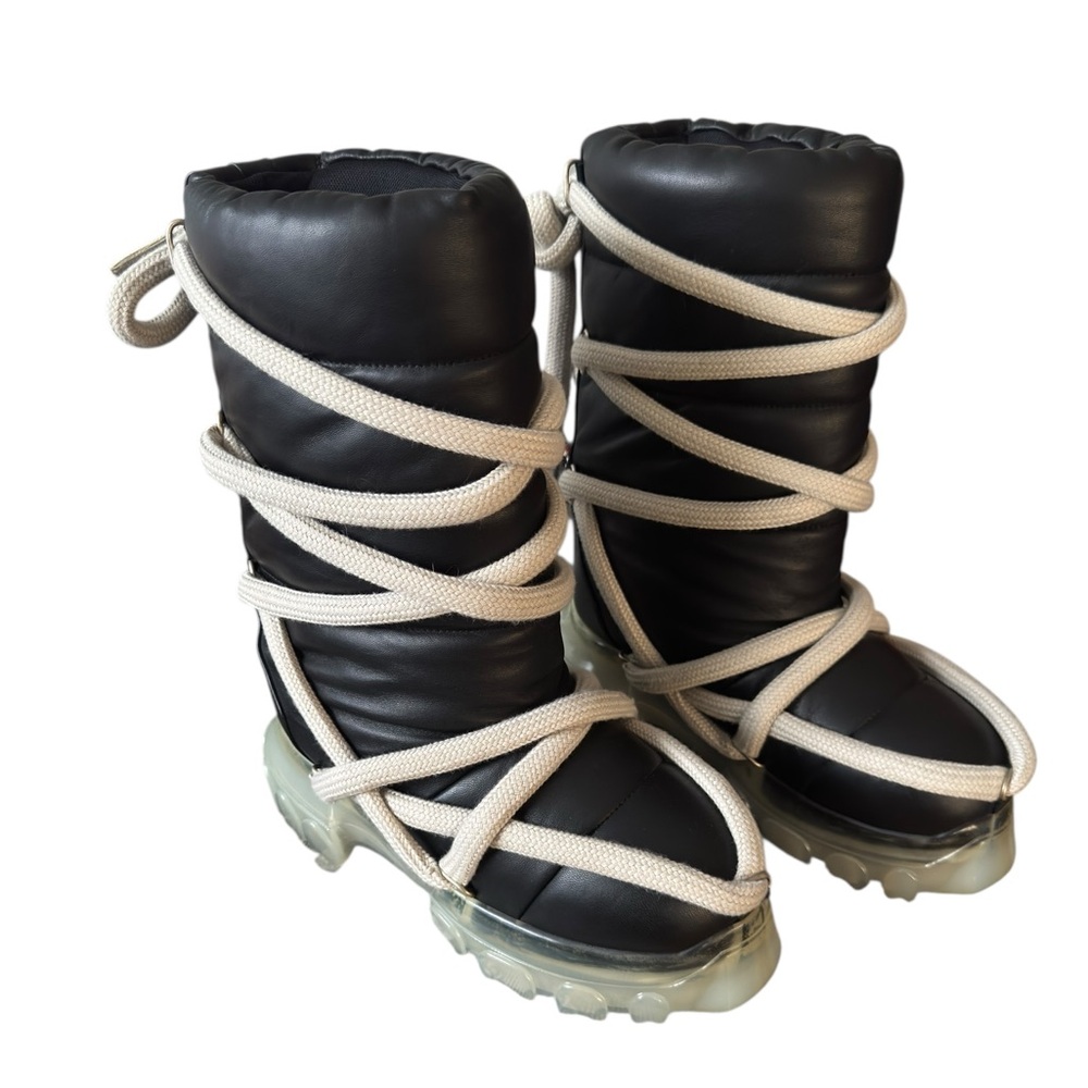 BN RICK OWENS LEATHER LUNAR TRACTOR JUMBO MEGALACE BOOTS FW23 Black Sz.37